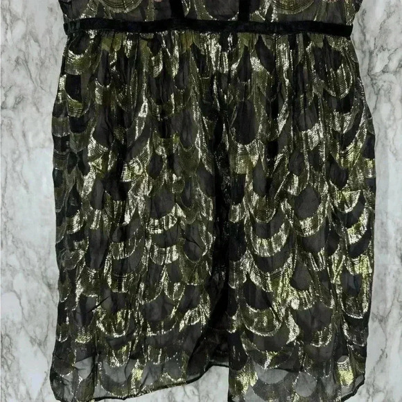 Line & Dot Black & Gold Velvet Binding Rulex Dress Size S - Picture 3 of 6